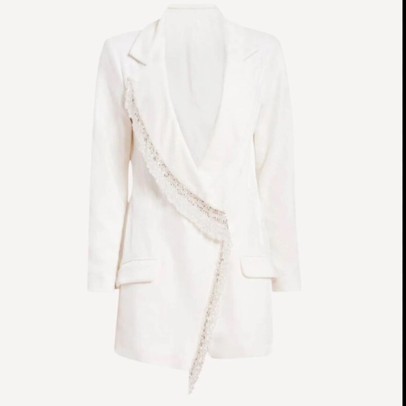 PatBo- NWT White Velvet Beaded Trim Blazer Mini Dress - Picture 4 of 8